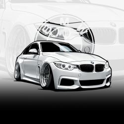Rule 34 | bmw, bmw 4 series, car, chris ilst, commission, highres, logo, motor vehicle, no humans, original, shadow, stance (vehicle), vehicle focus, white car, zoom layer