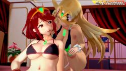Rule 34 | 2girls, 3d, animated, ass, blonde hair, bondsheet, bouncing breasts, breasts, caught, cowgirl position, cum, facial, futa with futa, futanari, interior, large breasts, long hair, masturbation, missionary, moaning, multiple girls, mutual penetration, mythra (xenoblade), nail polish, nipples, no testicles, pyra (xenoblade), red hair, slingshot swimsuit, sound, straddling, swimsuit, tagme, thigh strap, vaginal, video, xenoblade chronicles (series), xenoblade chronicles 2, yuri