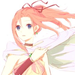 Rule 34 | 1girl, bracelet, brooch, cape, choker, cloak, dress, earrings, final fantasy, final fantasy iv, final fantasy iv: the after years, high ponytail, jewelry, long hair, no bra, pink hair, ponytail, porom, see-through, simple background, solo, white background