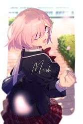 Rule 34 | 1girl, breasts, echo (circa), fate/grand order, fate (series), glasses, hair over one eye, large breasts, light purple hair, looking at viewer, mash kyrielight, mash kyrielight (spring&#039;s new master), purple eyes, short hair, solo