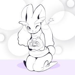 Rule 34 | 1girl, animal ears, bottomless, creatures (company), cup, female focus, full body, furry, furry female, game freak, gen 4 pokemon, greyscale, heart, heart-shaped pupils, highres, itsunknownanon, kneeling, looking at viewer, lopunny, monochrome, mug, nintendo, one eye closed, pokemon, pokemon (creature), pokemon rse, rabbit ears, rabbit tail, seiza, simple background, sitting, smile, solo, star (symbol), sweater, symbol-shaped pupils, tail, turtleneck, turtleneck sweater, white background, wink