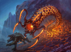 Rule 34 | absurdres, creature, fire, highres, magic: the gathering, manuel castanon, lava, monster, no humans, official art, outdoors, worm