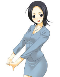 Rule 34 | 1girl, a1 (initial-g), black eyes, black hair, blue suit, breasts, business suit, formal, jacket, medium breasts, miniskirt, office lady, pencil skirt, skirt, skirt suit, solo, suit