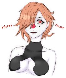 Rule 34 | 1girl, breasts, center opening, cleavage, clown nose, earrings, facial mark, female focus, fire emblem, fire emblem: three houses, hair over one eye, highres, jewelry, kronya (fire emblem), looking at viewer, nintendo, orange hair, pale skin, red eyes, revealing clothes, short hair, smile, solo, teardrop tattoo, underboob, upper body