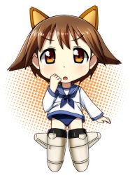Rule 34 | 1girl, animal ears, bad id, bad pixiv id, brown eyes, brown hair, chibi, dog ears, miyafuji yoshika, one-piece swimsuit, sailor, school swimsuit, short hair, solo, strike witches, striker unit, swimsuit, swimsuit under clothes, ujimushi, ussan (uzi), world witches series