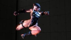 Rule 34 | 1girl, 3d, beret, black lips, blonde hair, bodysuit, boots, cammy white, gauntlets, hat, highres, mxmdf, revealing clothes, solo, street fighter