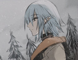 Rule 34 | 1boy, armor, blue hair, chainmail, closed mouth, cloud, cloudy sky, final fantasy, final fantasy xiv, from side, grey eyes, haurchefant greystone, kinona, male focus, outdoors, pauldrons, profile, shoulder armor, sketch, sky, snowing, solo, tree, upper body