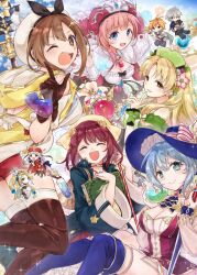 Rule 34 | 2boys, 6+girls, :d, ;d, ascot, atelier (series), atelier ayesha, atelier iris, atelier judie, atelier marie, atelier rorona, atelier ryza, atelier sophie, ayesha altugle, beret, blonde hair, blue coat, blue eyes, blue hair, blue headwear, blush, book, boots, bottle, bow, breasts, brown eyes, brown footwear, brown gloves, brown hair, cape, capelet, chibi, cleavage, closed eyes, coat, collared coat, dress, felt blanchimont, finger to mouth, flask, flower, gloves, green headwear, hair between eyes, hair flower, hair ornament, hairband, hairclip, hat, hat bow, head scarf, highres, holding, holding book, holding flask, holding staff, hood, hood down, hooded jacket, in-franchise crossover, index finger raised, jacket, judith volltone, karasumi (aiseec), long hair, long sleeves, looking at viewer, low-tied long hair, mana khemia (series), marie (atelier), medium breasts, multiple boys, multiple girls, nelke to densetsu no renkinjutsushi tachi, nelke von luchetam, one eye closed, open mouth, pants, pink flower, pink hair, ponytail, red hair, red headwear, red shorts, reisalin stout, rororina fryxell, round-bottom flask, short hair, short shorts, shorts, side ponytail, sleeveless, sleeveless jacket, smile, sophie neuenmuller, staff, star (symbol), striped, striped bow, teeth, thigh boots, thighhighs, upper teeth only, vayne aurelius, white headwear, white thighhighs, wide sleeves, wrist cuffs, yellow jacket