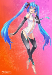 Rule 34 | 1girl, ahoge, anklet, aqua eyes, aqua hair, aqua nails, barefoot, blue nails, bridal gauntlets, cameltoe, character name, elbow gloves, feet, fingerless gloves, floating, gloves, hatsune miku, hatsune miku (append), jewelry, ktsn, long hair, md5 mismatch, nail polish, navel, necktie, open mouth, smile, solo, toeless legwear, toes, twintails, very long hair, vocaloid, tda model (mikumikudance), vocaloid append