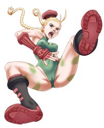 Rule 34 | 1girl, blonde hair, blue eyes, boots, bouzu oyaji, braid, breasts, cameltoe, cammy white, capcom, cleft of venus, covered erect nipples, leotard, solo, street fighter