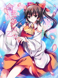 Rule 34 | 1girl, ascot, azumi kazuki, bow, detached sleeves, expressionless, female focus, hair bow, hair tubes, hakurei reimu, long sleeves, looking at viewer, red bow, red skirt, ribbon-trimmed sleeves, ribbon trim, sidelocks, skirt, solo, touhou, vest