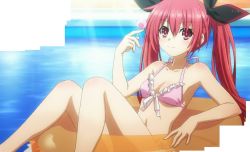 Rule 34 | 10s, candy, date a live, food, highres, itsuka kotori, lifebuoy, lollipop, red eyes, red hair, screencap, sparkle, swim ring, swimsuit, twintails, water
