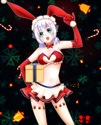 Rule 34 | 1girl, absurdres, blue eyes, blush, breasts, christmas, fairy tail, gift, gloves, highres, large breasts, leneky, lisanna strauss, open mouth, pantyhose, rabbit ears, short hair, skirt, tagme, white hair