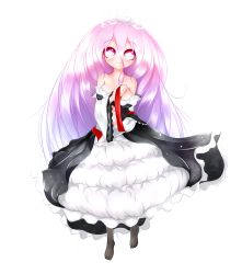 Rule 34 | 1girl, absurdly long hair, bare shoulders, blush, breasts, center opening, cleavage, denka plus, dress, female focus, full body, gothic lolita, highres, large breasts, lolita fashion, long hair, looking at viewer, midriff, original, pantyhose, pink eyes, pink hair, raspberry trifle, simple background, smile, solo, tachi-e, tiara, very long hair, white background