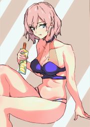 Rule 34 | 1girl, absurdres, bikini, bloom into me15, blue bikini, blue eyes, breasts, cleavage, collarbone, eating, food, gridman universe, hair behind ear, highres, holding, looking to the side, medium breasts, mujina, popsicle, silver hair, sitting, solo, ssss.dynazenon, swimsuit, watermelon seeds