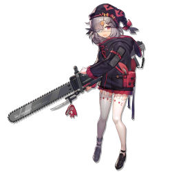Rule 34 | 1girl, animal bag, animal ear legwear, arknights, arms up, backpack, bag, black hat, bow, braid, chainsaw, chromatic aberration, eyepatch, film grain, full body, grey hair, hair between eyes, hair bow, hair ornament, hair over one eye, handbag, hat, holding, holding weapon, hood, hoodie, jacket, long hair, long sleeves, looking at viewer, non-web source, official art, open mouth, orange bow, pleated skirt, popukar (arknights), power tool, rabbit bag, rabbit ear legwear, rabbit hair ornament, red bow, red eyes, red skirt, short hair, simple background, skirt, solo, source request, thighhighs, upskirt, weapon, white background, white thighhighs