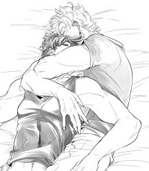 Rule 34 | 2boys, caesar anthonio zeppeli, greyscale, hug, jojo no kimyou na bouken, joseph joestar, joseph joestar (young), kock k, male focus, monochrome, multiple boys