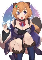 Rule 34 | 1girl, absurdres, breasts, brown hair, cleavage, fang, fur trim, highres, kameno sachi, large breasts, last period, looking at viewer, open mouth, short hair, skin fang, solo