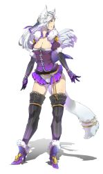 Rule 34 | 1girl, animal ears, bad deviantart id, bad id, breasts, cleavage, deathalice, fox ears, fox tail, gloves, high heels, highres, long hair, pleated skirt, profile, shadow, shoes, skirt, solo, tail, thighhighs, white hair, wolf ears, wolf tail, zettai ryouiki
