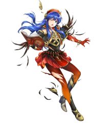 Rule 34 | 1girl, alternate costume, armor, bare shoulders, blue eyes, blue hair, book, boots, bracelet, elbow gloves, feather trim, female focus, fire emblem, fire emblem: the binding blade, fire emblem heroes, full body, gloves, gold trim, gradient clothes, hat, highres, holding, holding book, jewelry, lilina (fire emblem), long hair, matching hair/eyes, miniskirt, nintendo, official art, one eye closed, pantyhose, red gloves, red skirt, shiny skin, skirt, solo, torn clothes, torn pantyhose, transparent background, wince, yamada koutarou