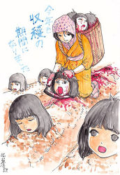 Rule 34 | basket, blood, decapitation, guro, head, japanese clothes, multiple girls, scythe, what
