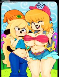 Rule 34 | 1boy, 1girl, animal ears, areola slip, beanie, blonde hair, blush stickers, breasts, bulge, city, cleavage, crop top, crossdressing, curvy, cutoffs, denim, dog ears, dog tail, eyelashes, feminine, firefighter, furry, furry female, furry male, furry with furry, grass, hat, highres, jacket, jeans, large areolae, large breasts, long hair, looking at viewer, male with breasts, midriff, mom and son, mother and son, navel, nervous, nipple slip, nipples, one eye closed, open clothes, open jacket, open mouth, outdoors, panties, pants, parappa, parappa the rapper, shirt, short hair, short shorts, shorts, smile, somescrub, sony, standing, strapless, tail, thick thighs, thighs, tight clothes, tight pants, trap, tube top, underboob, underwear, very long hair, wavy mouth, wide hips, wink