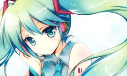 Rule 34 | 1girl, face, green eyes, green hair, hatsune miku, headset, long hair, looking at viewer, matching hair/eyes, rei (rei&#039;s room), smile, solo, twintails, vocaloid