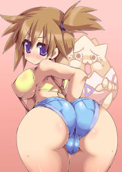 Rule 34 | 1girl, alternate color, ass, bare shoulders, bent over, blue eyes, blush, breasts, brown hair, cameltoe, cleavage, covered erect nipples, creatures (company), curvy, fat mons, game freak, gen 2 pokemon, huge ass, impossible clothes, large breasts, looking back, misty (pokemon), nintendo, nipples, orange hair, pokemon, pokemon: the electric tale of pikachu, pokemon (anime), pokemon (creature), rakuma kanori, shirt, shorts, sideboob, suspenders, thigh gap, thighs, togepi, trefoil
