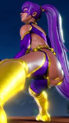 Rule 34 | 1girl, 3d, absurdres, artist request, ass, ass cutout, breasts, cleavage, cleavage cutout, clothing cutout, cosplay, curvy, dark-skinned female, dark skin, egyptian, female focus, highleg, highleg leotard, highres, huge ass, leotard, lips, menat, ponytail, purple hair, rainbow mika (cosplay), revealing clothes, ryona, screencap, shiny skin, smile, solo, street fighter, street fighter v, thong leotard