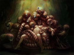 Rule 34 | 1girl, breasts, dnm008, monster, mutant, nude, slime, tentacles