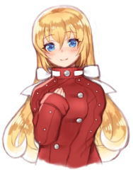 Rule 34 | 1girl, blonde hair, blue eyes, breasts, closed mouth, colette brunel, folks (nabokof), long hair, looking at viewer, simple background, smile, solo, tales of (series), tales of symphonia, white background