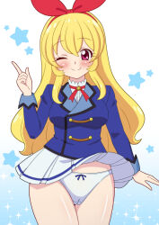 1girl aikatsu! aikatsu!_(series) blonde_hair cameltoe highres hoshimiya_ichigo panties starlight_academy_school_uniform underwear white_panties