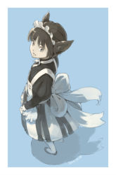 Rule 34 | 1girl, animal ears, blue background, brown hair, dated, from above, looking up, maid, maid headdress, original, solo, tko (artist), tko (kkk66)