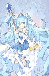 Rule 34 | &gt; &lt;, 1girl, 1other, :d, > <, blue dress, blue eyes, blue hair, blue nails, blue theme, blush, bow, brooch, cane, cape, center frills, crown, crystal, detached sleeves, dress, dress bow, frilled dress, frills, hatsune miku, highres, holding, holding wand, jewelry, layered dress, long hair, long sleeves, melanbread, mini crown, musical note, nail polish, neck ruff, open mouth, puffy detached sleeves, puffy sleeves, rabbit, rabbit yukine, signature, sitting, smile, snowflakes, sparkle, strapless, strapless dress, tareme, tiara, twintails, very long hair, vocaloid, wand, white sleeves, xd, yuki miku, yuki miku (2019)