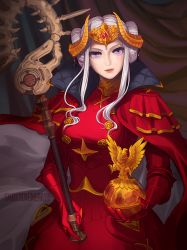 Rule 34 | 1girl, artist name, axe, aymr (fire emblem), cape, closed mouth, curtains, double bun, edelgard von hresvelg, fire emblem, fire emblem: three houses, globus cruciger, gloves, hair bun, headpiece, heroes relic (fire emblem), holding, holding axe, indoors, long hair, looking at viewer, md5 mismatch, nintendo, purple eyes, red cape, red gloves, resolution mismatch, shattered earth, sidelocks, sitting, solo, source smaller, white hair