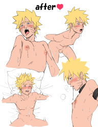 Rule 34 | 1boy, anal, blush, collar, cum, erection, happy sex, highres, lying, male focus, male penetrated, naruto, naruto (series), naughty face, nipples, nude, penis, restrained, smile, solo focus, sweat, tears, uzumaki naruto, wince