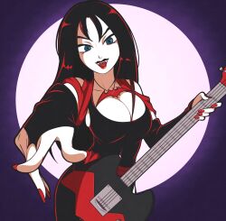 Rule 34 | 1girl, absurdres, black hair, electric guitar, goth fashion, guitar, highres, holding, holding instrument, instrument, jeff miga, long hair, looking at viewer, multicolored hair, nail polish, pointing, pointing at viewer, red hair, red nails, scooby-doo, solo, streaked hair, thorn (scooby-doo), vampire