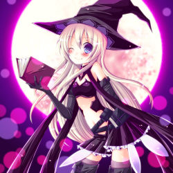 Rule 34 | 10s, 1girl, baby witch, blush, book, elbow gloves, full moon, gloves, hat, highres, long hair, looking at viewer, meiya neon, moon, one eye closed, shingeki no bahamut, smile, solo, very long hair, wink, witch, witch hat