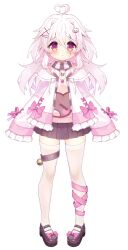 Rule 34 | 1girl, :&lt;, absurdres, ahoge, animal print, bell, belt, berry (stardust project), blush, bow, cat print, footwear bow, frilled jacket, frills, full body, furrowed brow, hair ornament, heart, heart ahoge, highres, jacket, jewelry, leg ribbon, legs apart, long hair, looking at viewer, mary janes, miniskirt, official art, pendant, pigeon-toed, pink bow, pink hair, pink ribbon, pink shirt, pleated skirt, print shirt, purple footwear, purple scarf, purple skirt, red eyes, ribbon, scarf, shirt, shoes, skirt, sleeves past fingers, sleeves past wrists, solo, standing, stardust project, straight-on, striped clothes, striped scarf, tachi-e, thigh belt, thigh strap, thighhighs, transparent background, virtual youtuber, white jacket, white scarf, white thighhighs, x hair ornament, zettai ryouiki