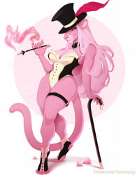Rule 34 | 1girl, genderswap, genderswap (mtf), long hair, looking at viewer, panther ears, panther girl, panther tail, pink diamond 765, pink fur, pink hair, pink panther, the pink panther, vexstacy