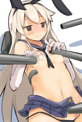 Rule 34 | 10s, 1girl, black panties, blonde hair, blush, breasts, brown eyes, censored, convenient censoring, elbow gloves, gloves, hairband, kantai collection, long hair, navel, panties, personification, sch, shimakaze (kancolle), skirt, small breasts, solo, torn clothes, underwear, white gloves