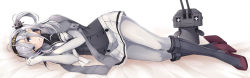 Rule 34 | + +, 1girl, bad id, bad pixiv id, bed sheet, black footwear, black hairband, blue eyes, blush, boots, chou-10cm-hou-chan (suzutsuki&#039;s), clothes writing, corset, dakimakura (medium), elbow gloves, full body, gloves, hairband, high heel boots, high heels, jacket, jacket on shoulders, kantai collection, knee boots, kochipu, looking at viewer, lying, miniskirt, neckerchief, on side, one side up, pantyhose, parted lips, pleated skirt, pocket, robot, school uniform, serafuku, short sleeves, silver hair, simple background, skirt, smile, suzutsuki (kancolle), turret, white background, white gloves, white neckerchief, white pantyhose, white skirt