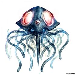 Rule 34 | blue eyes, commentary request, creature, creatures (company), floating, game freak, gen 1 pokemon, glowing, glowing eyes, k-suwabe, looking at viewer, monster, nintendo, no humans, pokemon, pokemon (creature), solo, tentacles, tentacruel, translucent, twitter username, white background