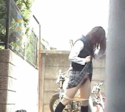 Rule 34 | 1girl, animated, animated gif, censored, clothes lift, japan, lowres, outdoors, panties, panty pull, peeing, photo (medium), pubic hair, public indecency, skirt, skirt lift, spread legs, underwear