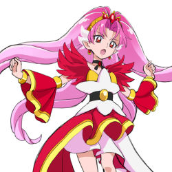 Rule 34 | 1girl, akagi towa, choker, cure scarlet, earrings, go! princess precure, jewelry, magical girl, open mouth, pink hair, pointy ears, precure, red eyes, shuuho (journey), simple background, solo, white background, wide sleeves