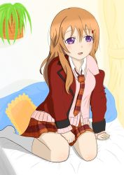 Rule 34 | 1girl, absurdres, artist name, artist request, bare legs, bed, black socks, blush, breasts, brown hair, cardigan, checkered clothes, checkered skirt, collared shirt, female focus, hair between eyes, hair ornament, hair over shoulder, hairclip, highres, indoors, jacket, konoe kanata, long hair, long sleeves, looking at viewer, love live!, love live! nijigasaki high school idol club, love live! school idol festival, miniskirt, necktie, nijigasaki academy school uniform, no shoes, on bed, orange necktie, orange skirt, outdoors, parted lips, pillow, pink sweater, plaid, plaid skirt, pleated, pleated skirt, red cardigan, red jacket, red necktie, red skirt, school uniform, shirt, skirt, small breasts, smile, socks, solo, sweater, two-tone neckwear, two-tone skirt, white shirt, wing collar