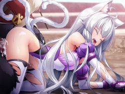 Rule 34 | 1girl, animal ears, cat ears, cat girl, cat tail, closed eyes, cum, cum in pussy, cum inflation, doggystyle, forced, inflation, inoino, kouyoku senki exs-tia, long hair, lusterise, monster, multiple tails, open mouth, sex, sex from behind, tail, tears, thighhighs, torn clothes, transformation, two tails, underwear, white hair