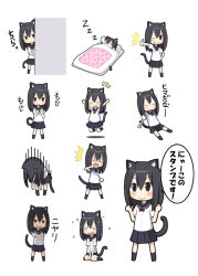 Rule 34 | &gt; &lt;, 1girl, ^^^, animal ears, black eyes, black hair, blanket, cat ears, cat tail, chibi, crossed arms, crying, closed eyes, futon, grin, jumping, kohinata sora, looking at viewer, multiple views, nose bubble, o o, one eye closed, open mouth, original, pillow, sitting, sleeping, smile, smirk, sweatdrop, tail, thumbs up, triangle mouth, wariza, zzz