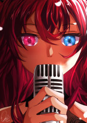 Rule 34 | 1girl, absurdres, close-up, eye focus, eyebrows hidden by hair, heterochromia, highres, hololive, hololive english, irys (hololive), microphone, portrait, signature, solo, virtual youtuber, zikryzero