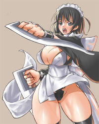 Rule 34 | 1girl, breasts, cleavage, iroha (samurai spirits), large breasts, maid, nagase haruhito, panties, samurai spirits, solo, sword, thick thighs, thighs, underwear, weapon